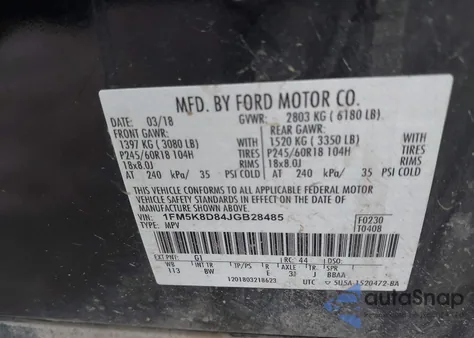 2018 Ford Explorer Xlt из США, поврежденный, VIN 1FM5K8D84JGB28485